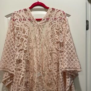 Pink lace shawl. Can also be used as swim suit cover up.